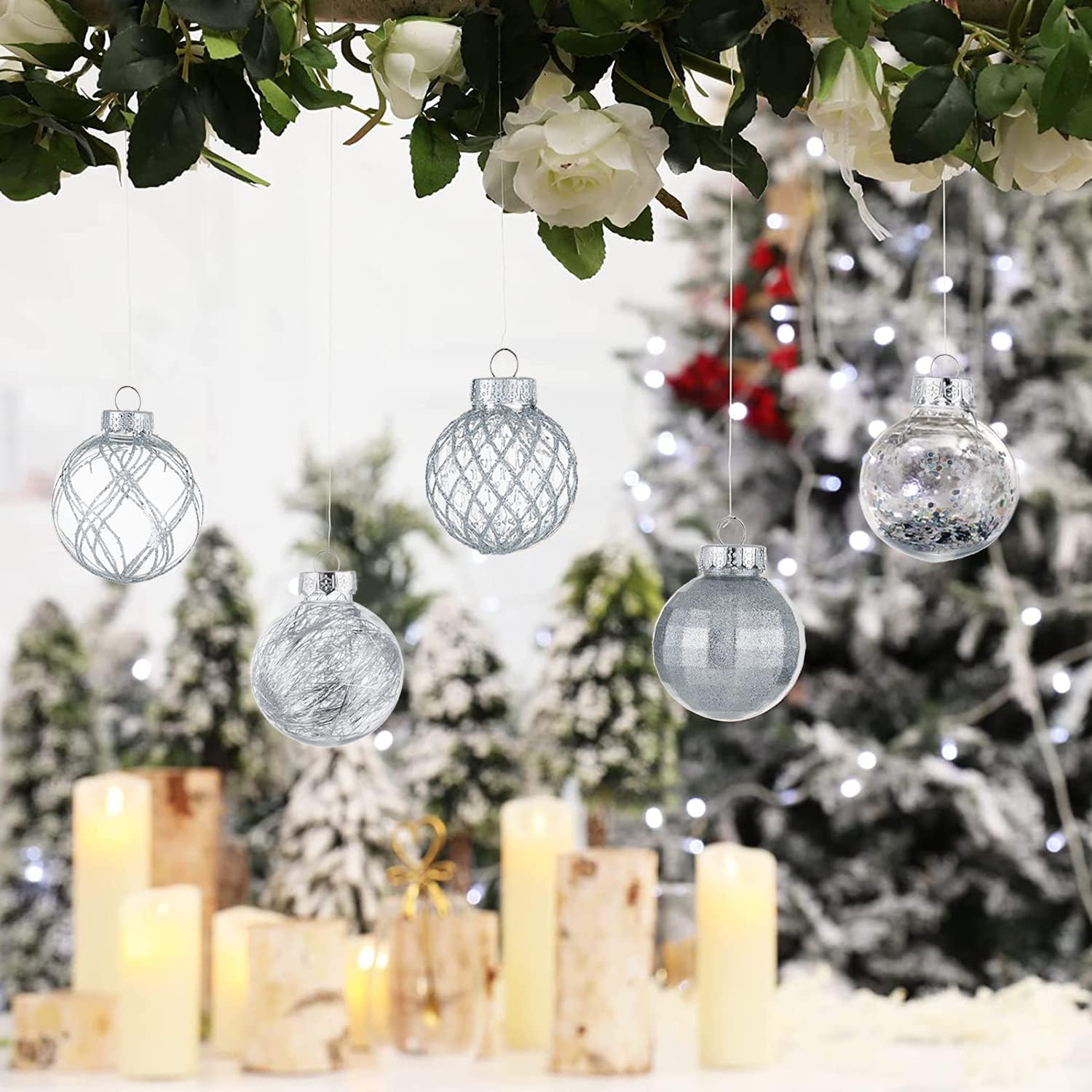 30ct Christmas Ball Ornaments-60mm/2.36" Shatterproof Clear Plastic Xmas Balls Baubles Set with Stuffed Delicate Sparkling, Hanging Christmas Tree Decorations(Silver) - Image 4