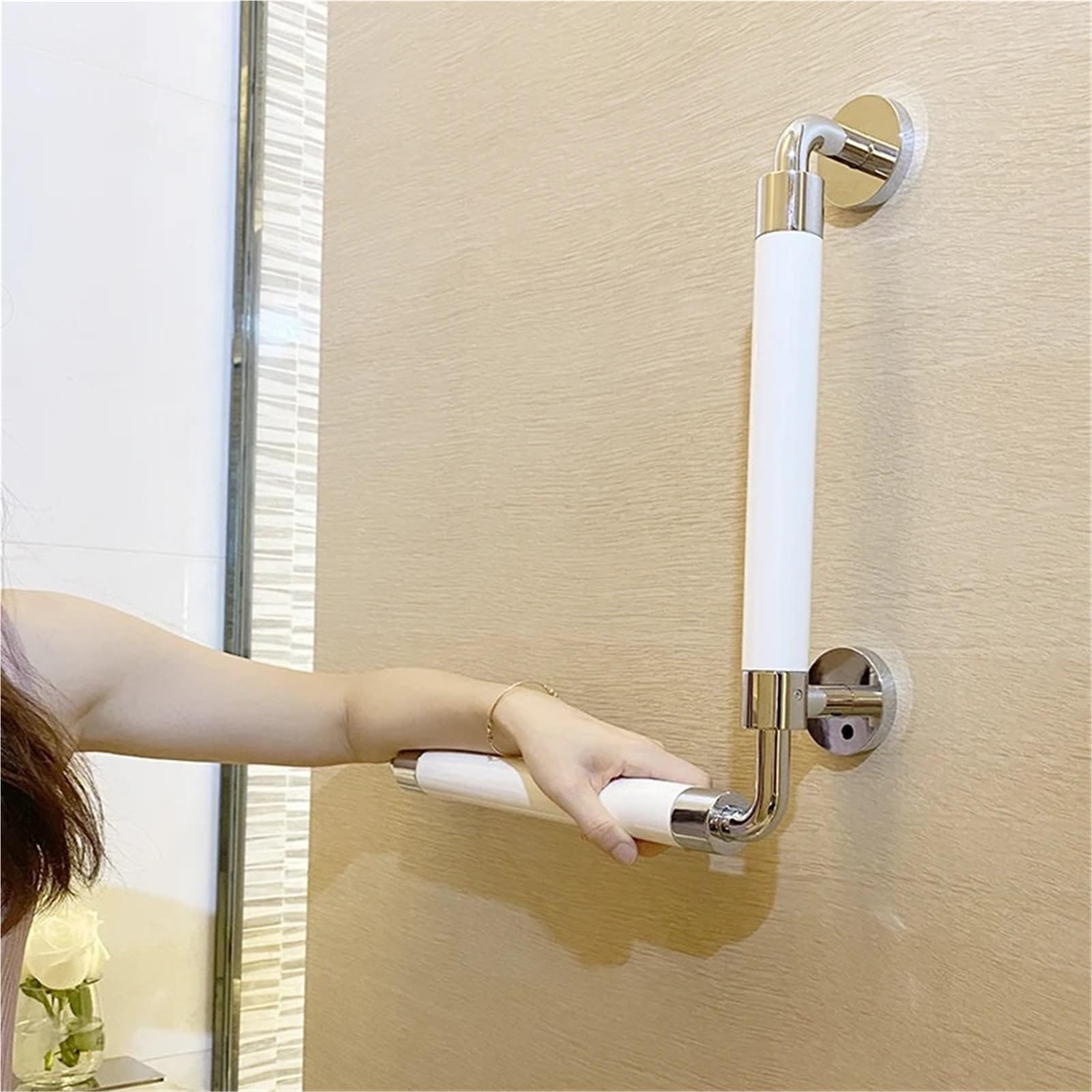 Barras de Apoyo para baños Pasamanos de baño antioxidante para Personas Mayores con Marco de Soporte Compatible con Agarre Antideslizante.(Type I Sabie Wood)