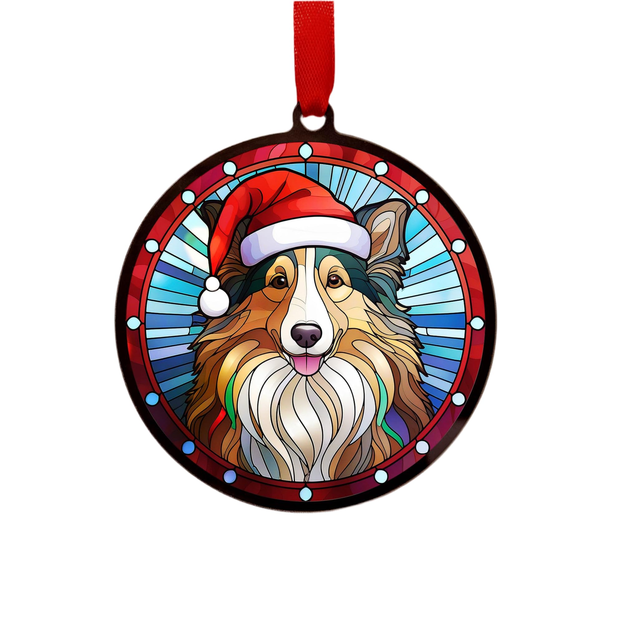 Sheltie Suncatcher Decoration Santa Hat Christmas