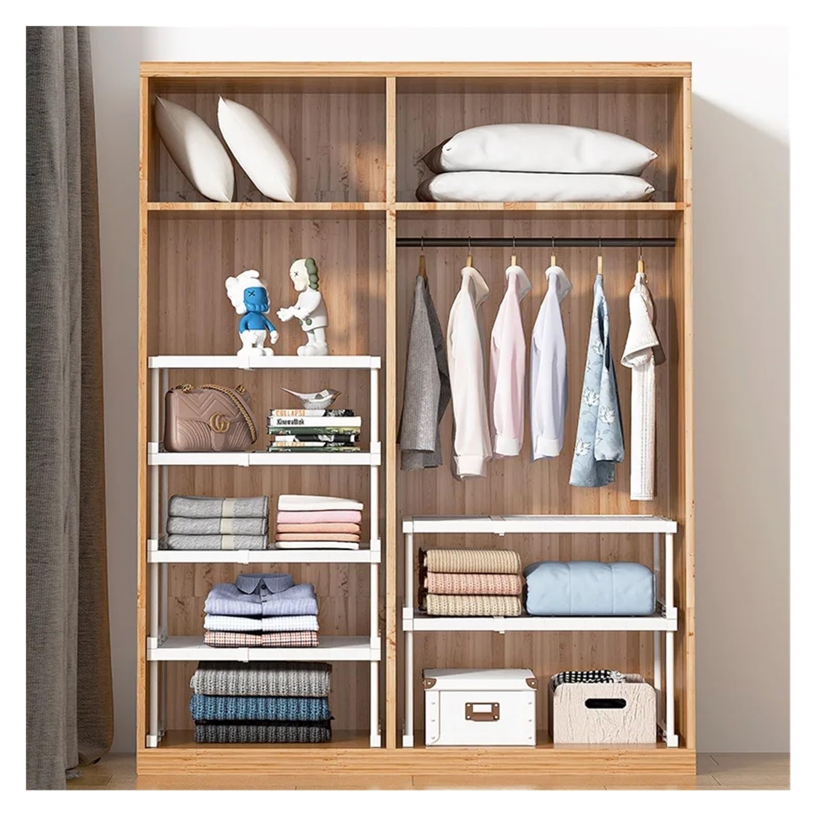 Separador de estantes Extensible Organizador De Pared Divisoria Expandible Multicapa For Armario, Estante Almacenamiento, Divisores Gabinete Plástico(White10)