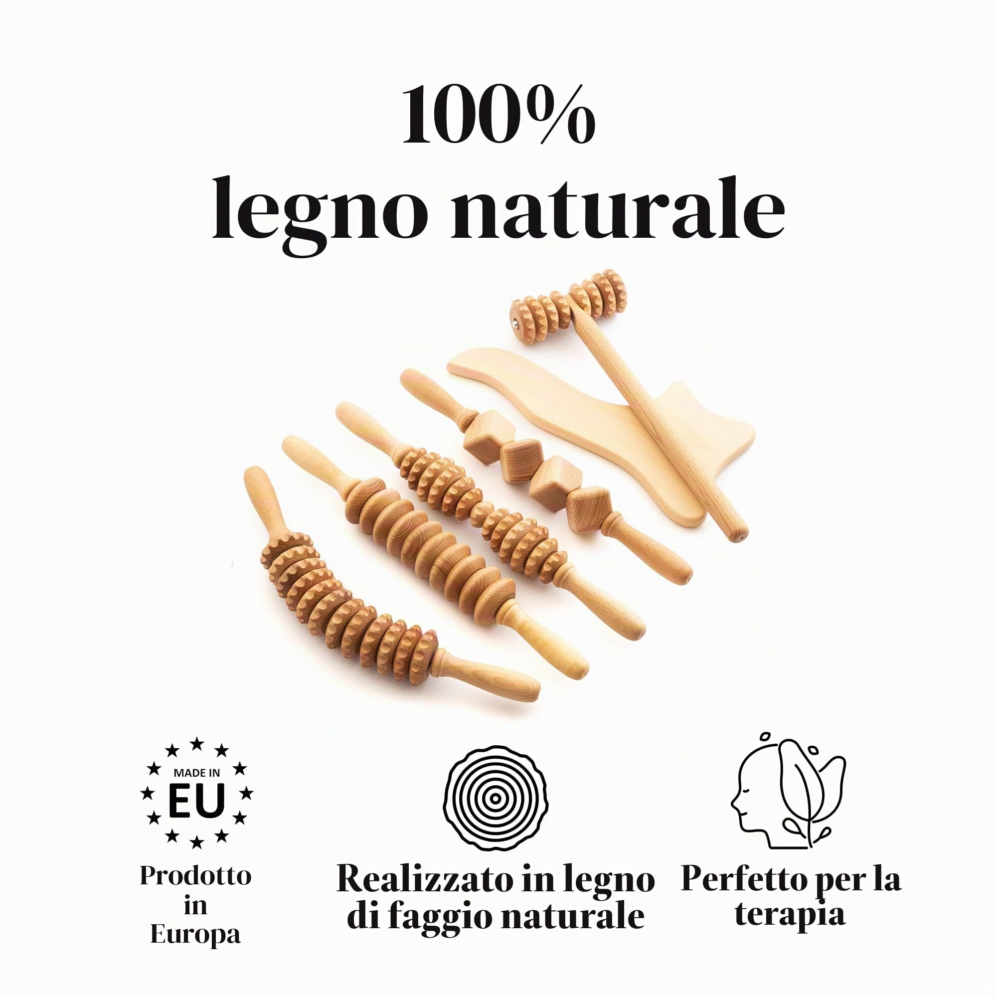Tuuli Accessories Maderoterapia Set Massaggio Anticellulite Massaggiatore Drenaggio Linfatico Rullo Legno