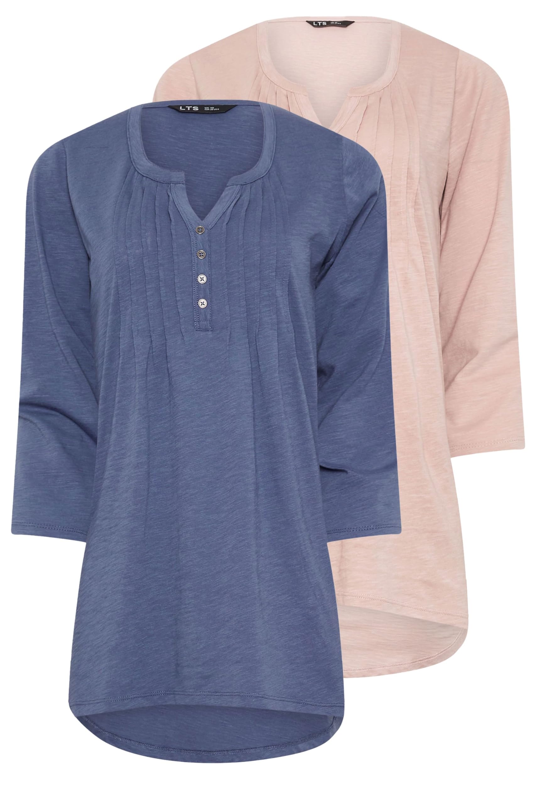 Long Tall Sally Women's Tall 2 Pack Cotton Henley Tops in Blue | Size: 12