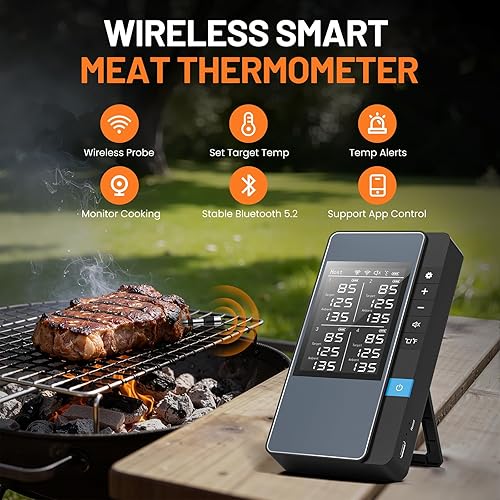 Miniatura 2 de Termómetro inteligente inalámbrico Bluetooth para carne, control de monitoreo en tiempo real, termómetro digital con aplicación inteligente, 4