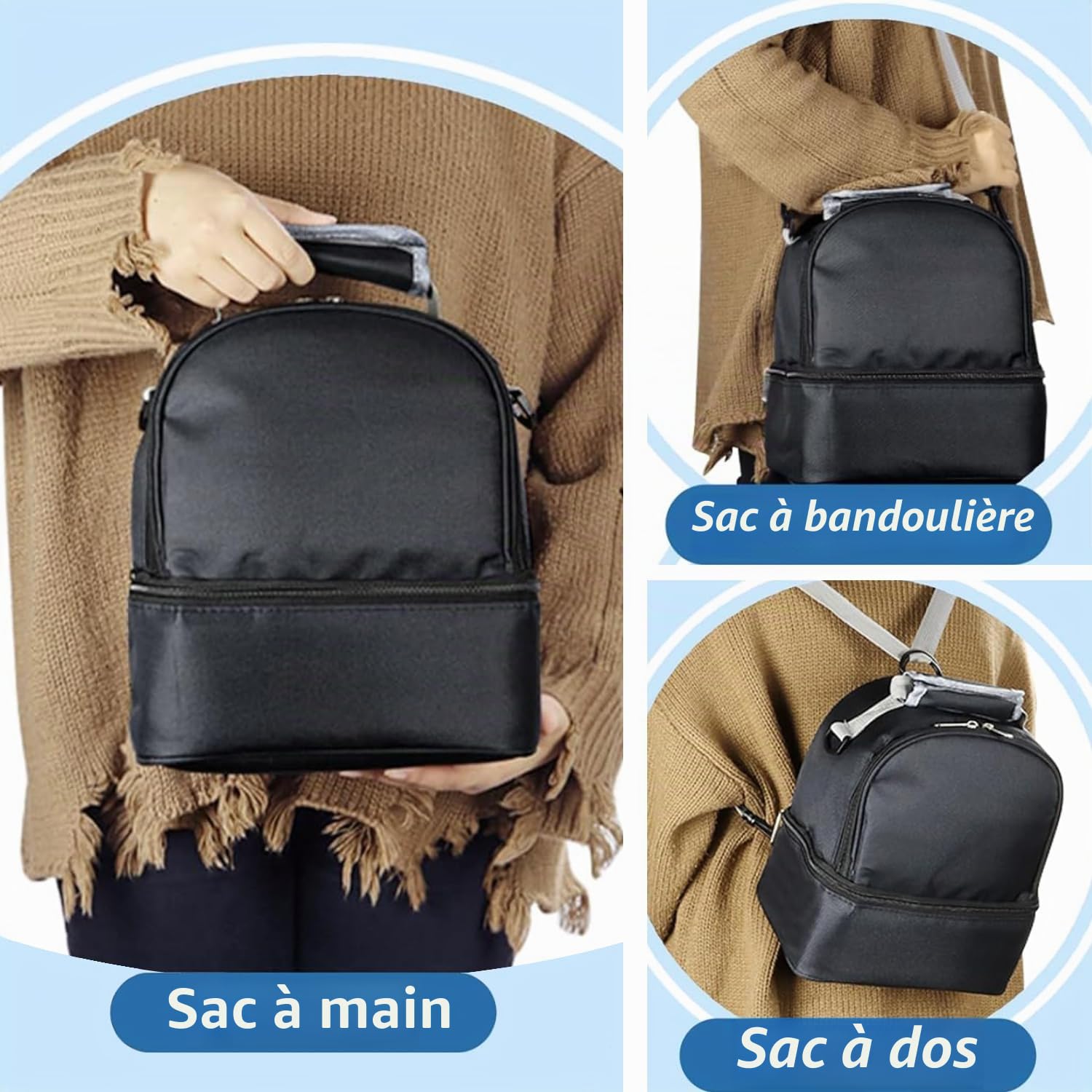 AIFUSI Sac Isotherme Double Couche pour Lait Maternel avec Poche de Glace, Sac à Dos Fraîcheur pour Biberons, Sac Isotherme Étanche pour Le Transport du Lait Maternel (Noir)