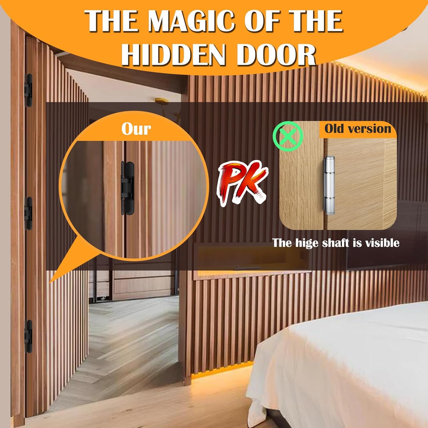 HBL' 2 Pack Hidden Door Hinges, 6 Inch Black Heavy Duty Hidden Hinges for Secret Doors, 3-Way Adjustable to Bulid Conceal Bookcase Door