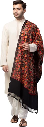 tweedle Men’s Warm Cashmilon Wool Kashmiri Aari Embroidery Shawl/Stole (Size 28 x 80 inches)