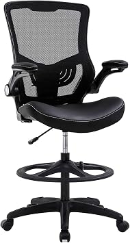 Simple Chic Home Office Drafting Chair Ergonomic Tall Office Chair with Flip Up Arms Foot Rest Back Support Adjustable Height Mesh Drafting Stool for Standing Desk, Best Home Office Chair - Black
