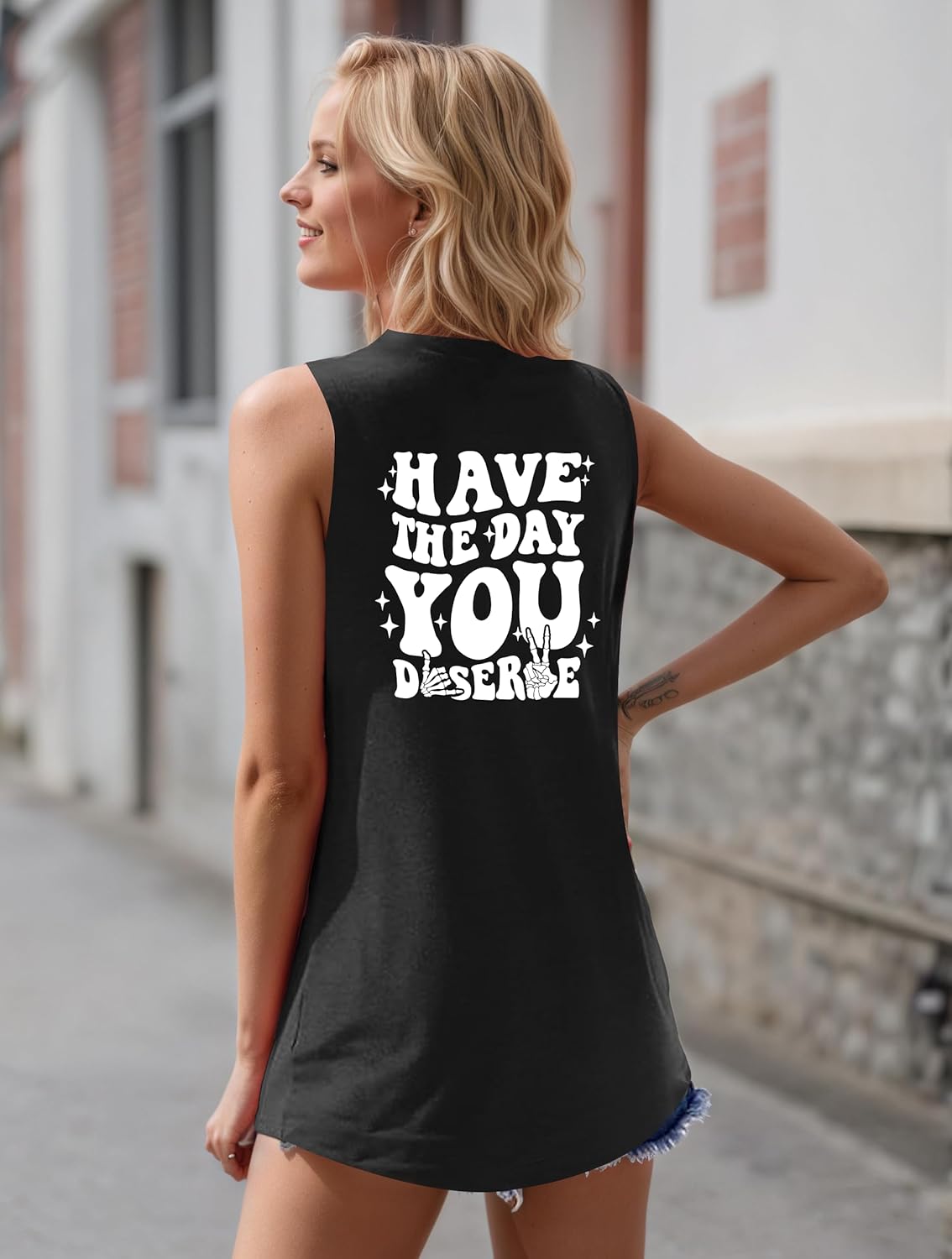Have The Day You Deserve Shirt Funny Tank Tops Skeleton Emo Shirt Funny Slogan Graphic Tee Tops - Image 3