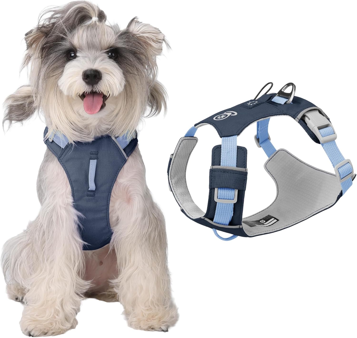 No Pull Dog Harness with Front Clip, Tracker Pocket, Adjustable Breathable Dog Harness with Reinforced D-Ring and Utility Loop, Lightweight Walking Harness for Small Medium Large Dogs, Navy Blue, M