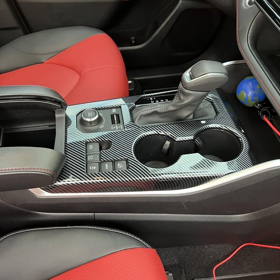 ruihe Carbon Fiber Color Gear Shift Knob, Console Panel Trim, Cup Holder Cover Fit for Toyota Highlander 2023 2024 2025 2026 L/LE/XLE/XSE/Limited/Platinum/Hybrid Interior Accessories