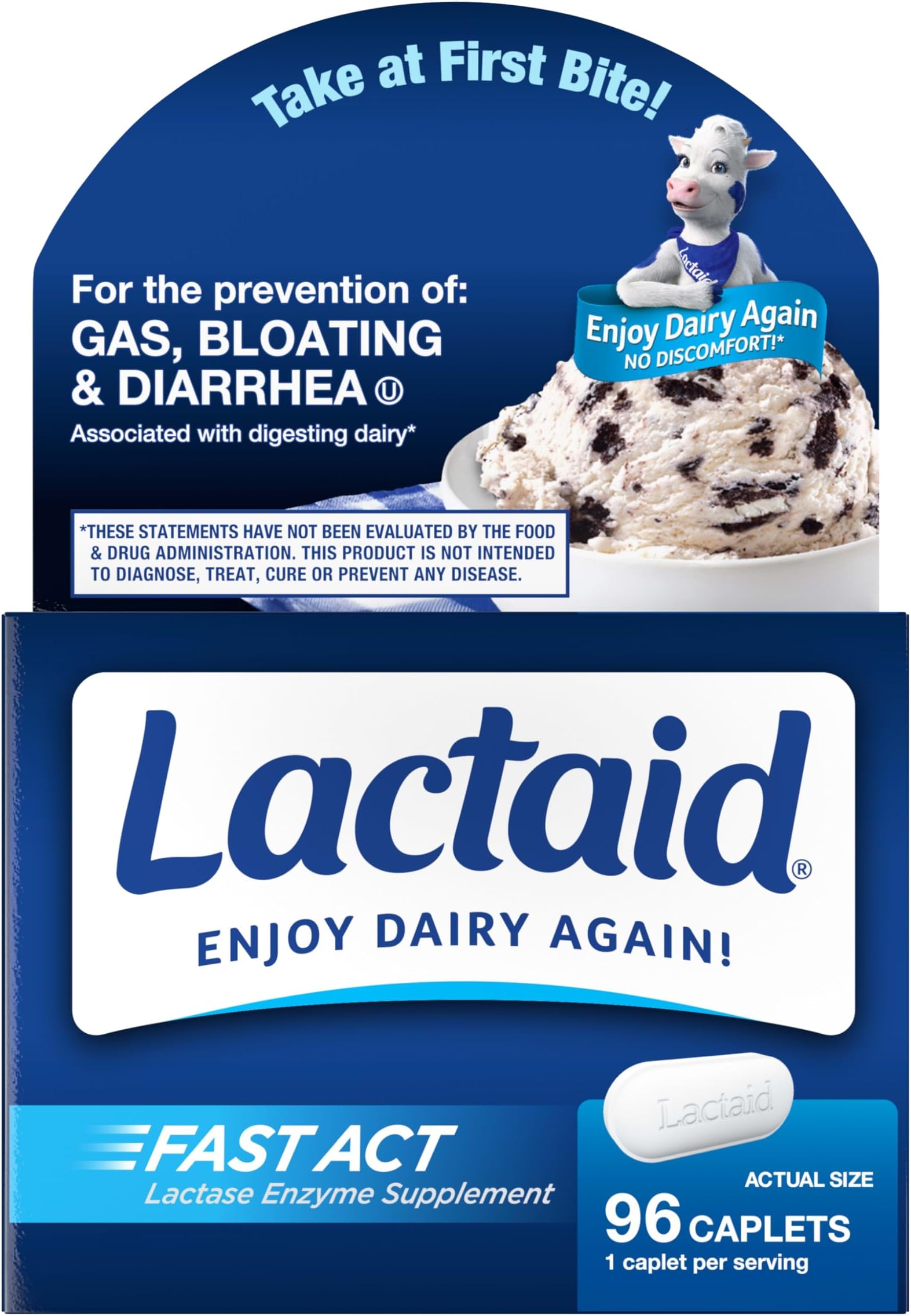 Lactaid Fast Act Lactose Intolerance Relief Caplets with Lactase Enzyme, 96 Count