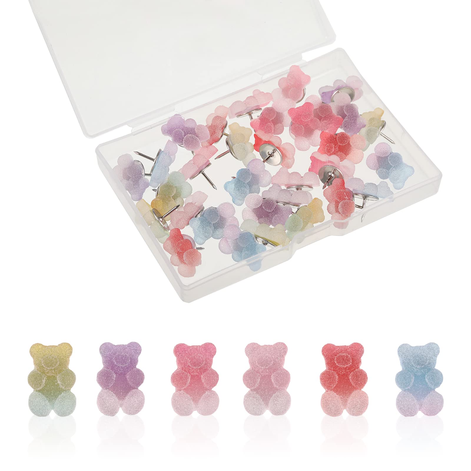 50 Bunte Bären-Pinnnadeln – Durchscheinend, 10 Farben, Für Korkwand & Deko