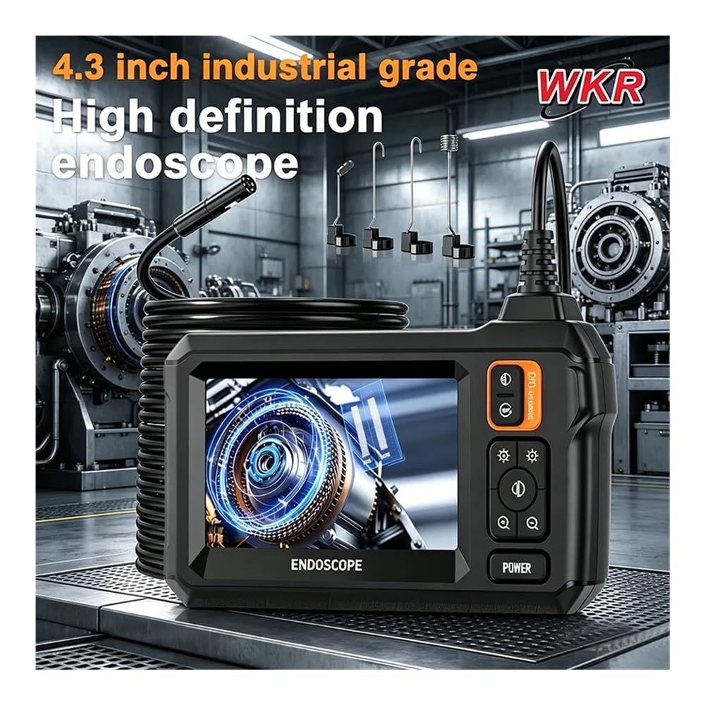 Cámara endoscópica de Doble Cabezal 1920P IP67 Resistente al Agua, Pantalla IPS de 4,3 Pulgadas, boroscopio de inspección de alcantarillado con Cable semirrígido de 16,4 pies(2M)