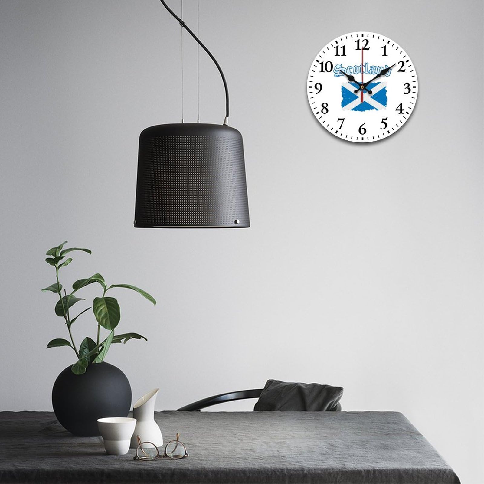 Ronde wandklok, Schotse Hooglander, Grijs, Stil Geen Tikken