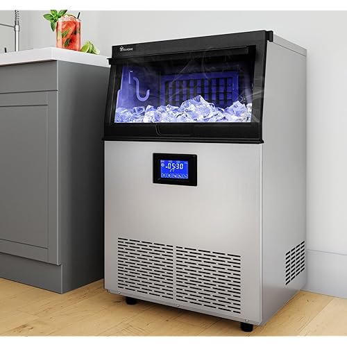 YITAHOME Upgraded Commercial Ice Maker Machine, 100LBS/24H Ice Maker with 33LBS Storage Bin, LCD Panel with Blue Light & Stainless Steel Scoop for Restaurant, Home, Bars, Coffee Shop(36PCS)