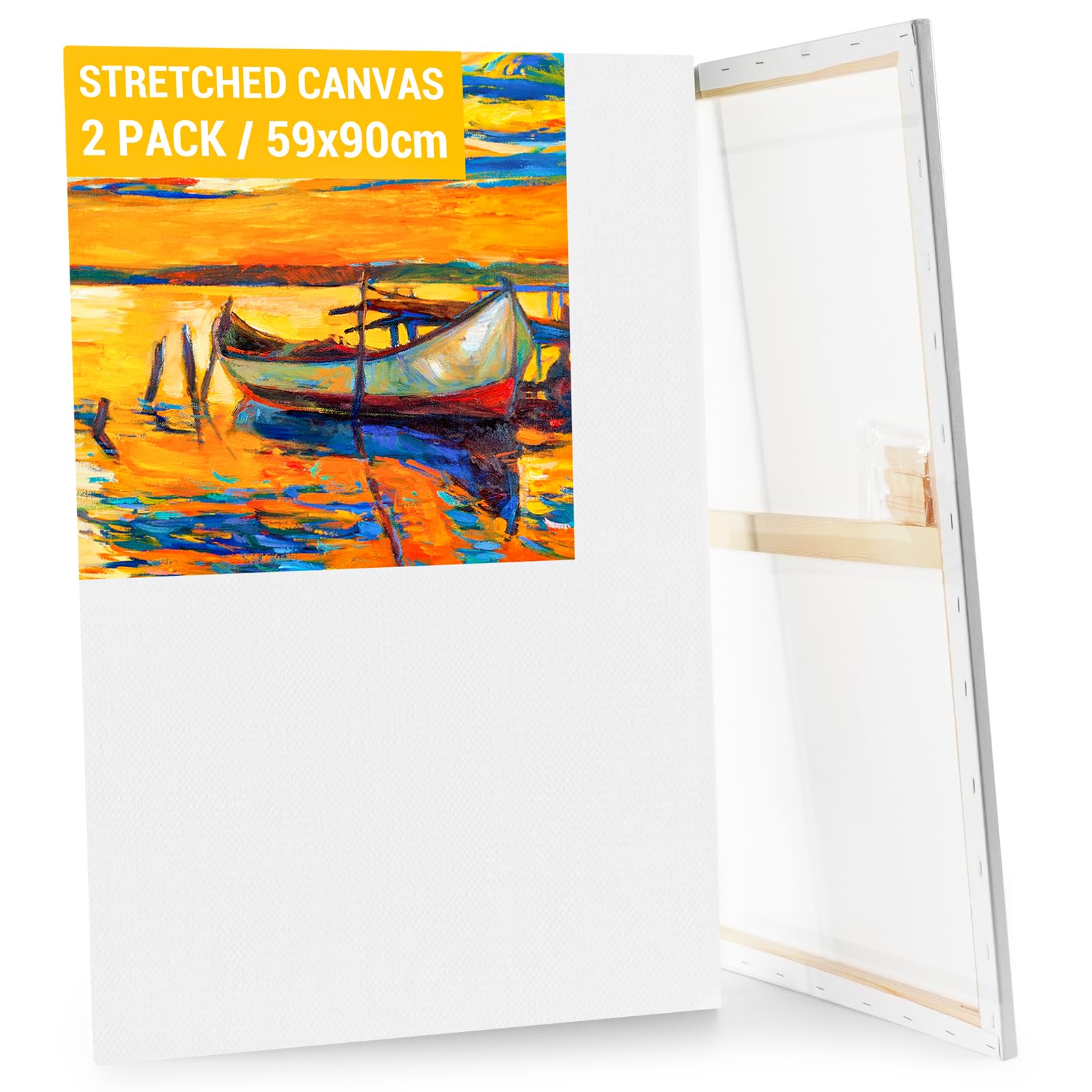 Koncci 2er-Set Leinwand zum Bemalen, 59x90CM Keilrahmen Leinwand Groß, Weiße Leinwände zum bemalen für Acrylfarben Ölgemälde, Canvas für Anfänger und Künstler