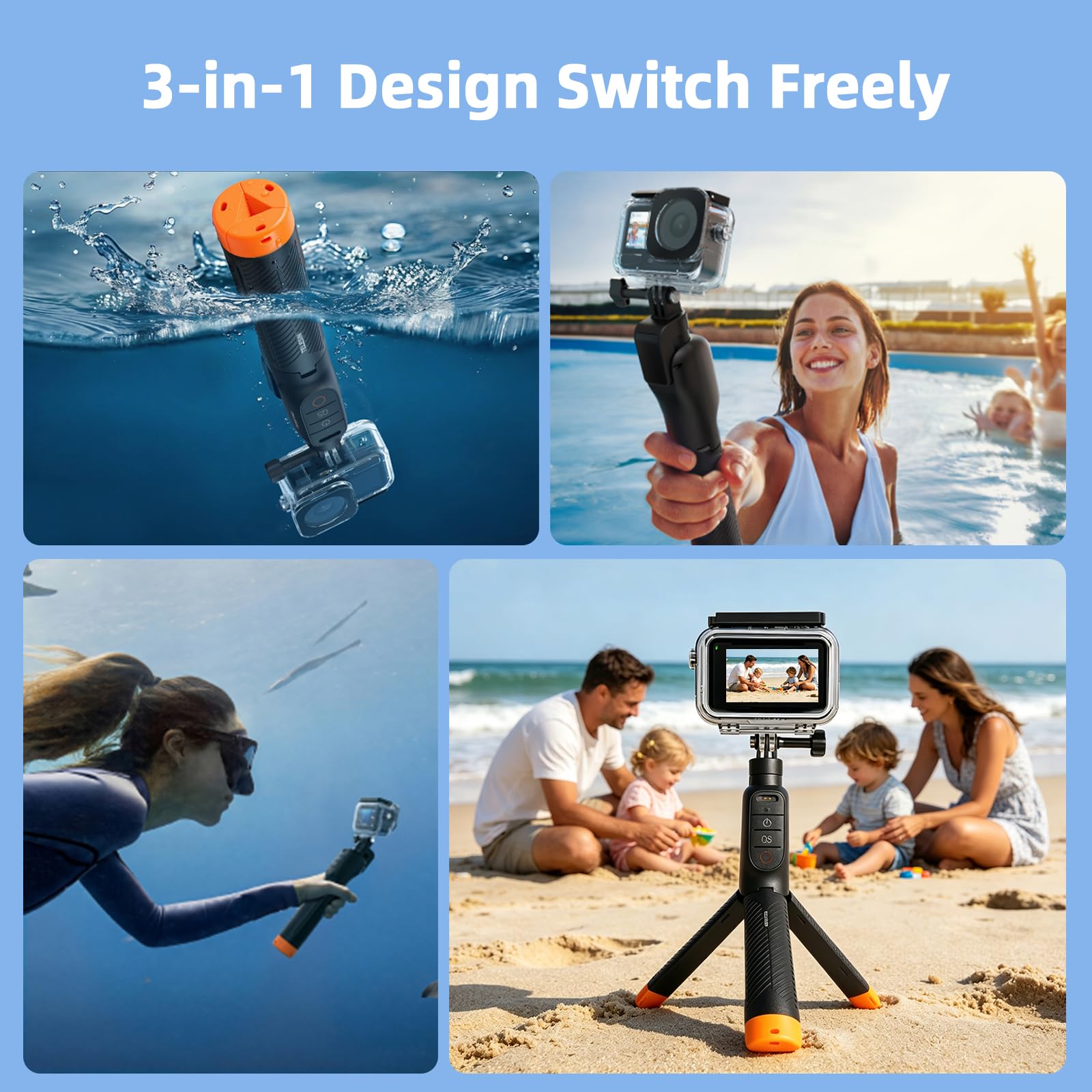 Poignée Flottante pour Selfie - Trépied étanche Extensible avec télécommande Bluetooth - pour caméra d'action DJI Osmo Action 6 5 Pro 4 - avec amplificateur de Signal