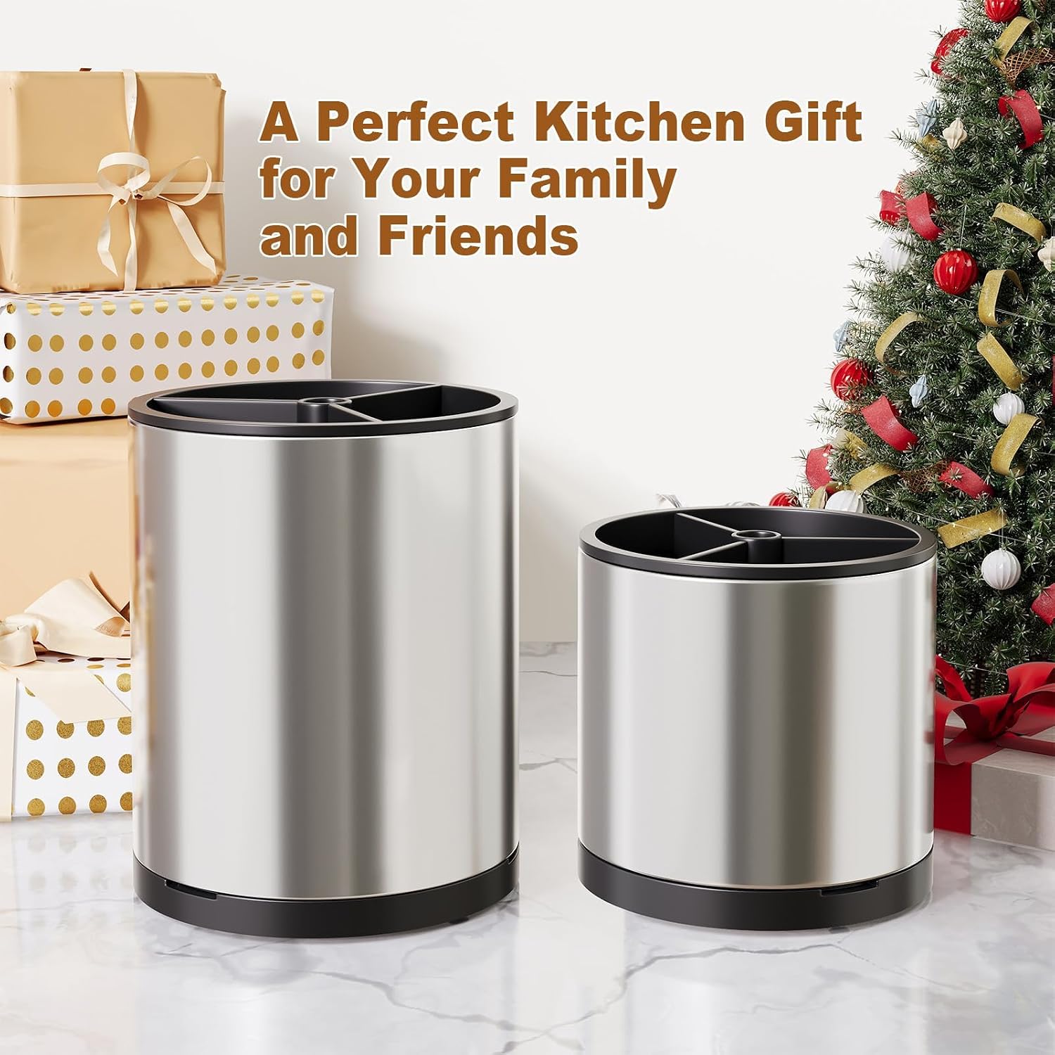 Extra Large Utensil Holder for Kitchen Counter,360°Rotating Stainless Steel