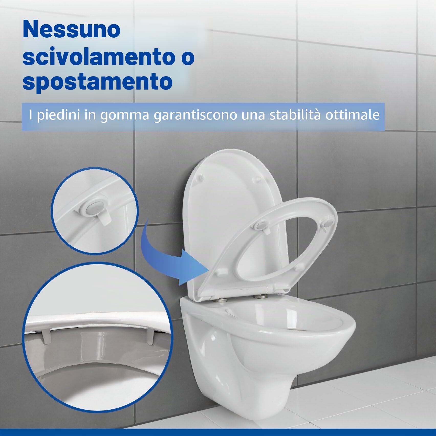 WENKO Copri water Sindia fino a 300 kg, abbassamento automatico Easy-Close e attacco in acciaio inossidabile igienico Fix-Clip a 1 pulsante, plastica infrangibile Duroplast, 36,5 x 46,5 cm, bianco