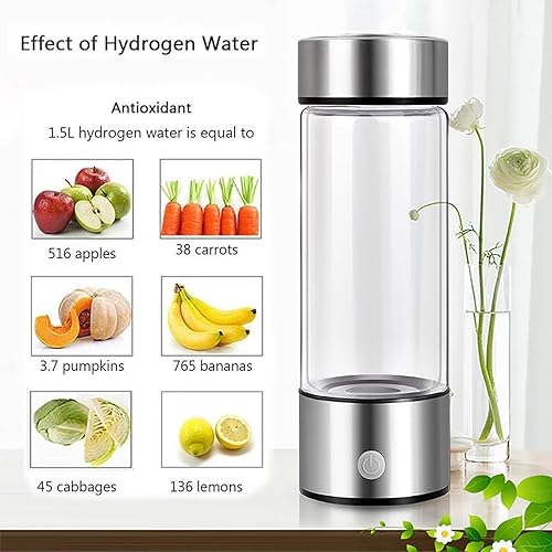 Miniatura 3 de Botella de agua de hidrógeno, generador de agua de hidrógeno portátil, taza de vidrio de agua rica en hidrógeno recargable, máquina ionizadora de