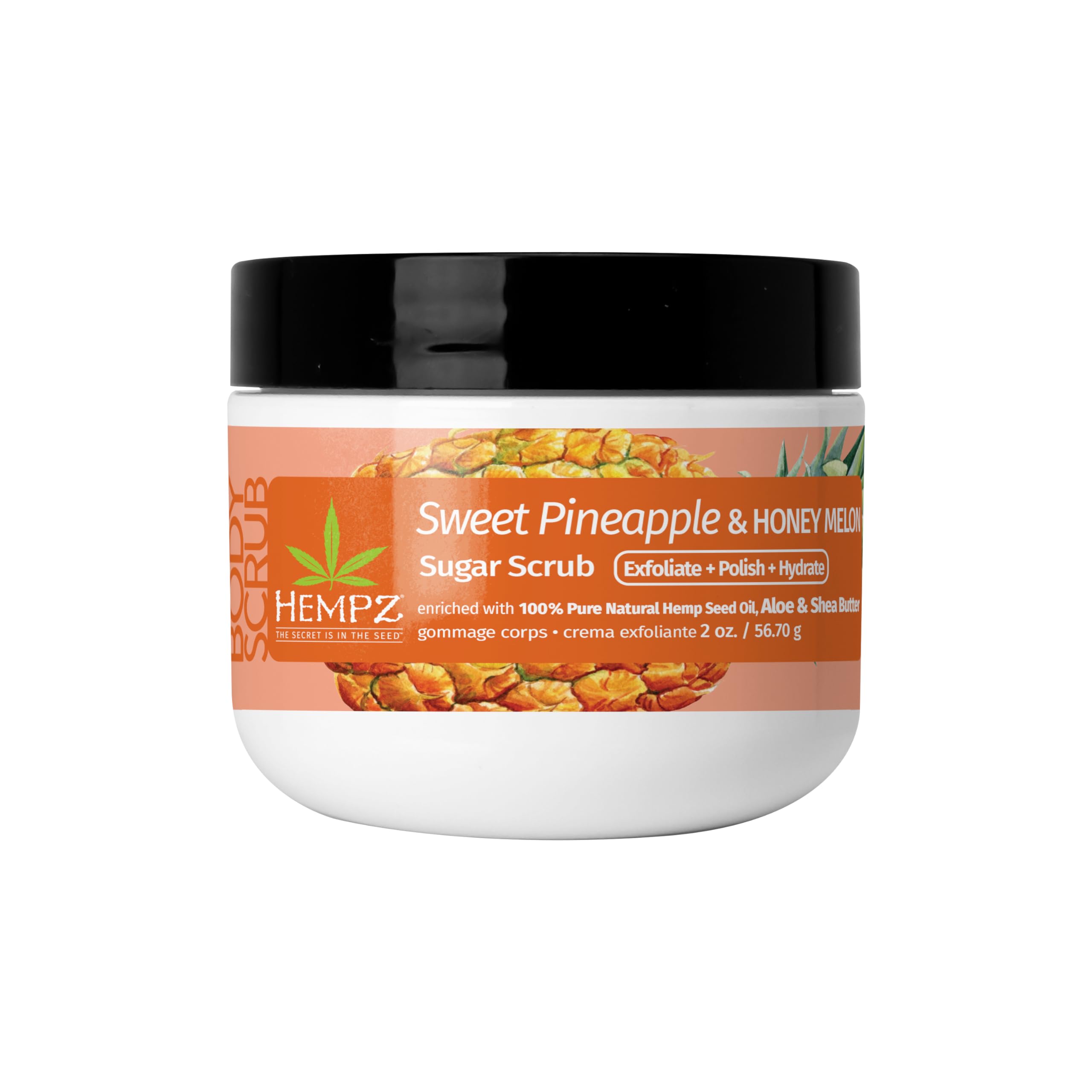 Hempz NEW Mini Sugar Body Scrub, Sweet Pineapple & Honey Melon, Travel Size, 2 oz.