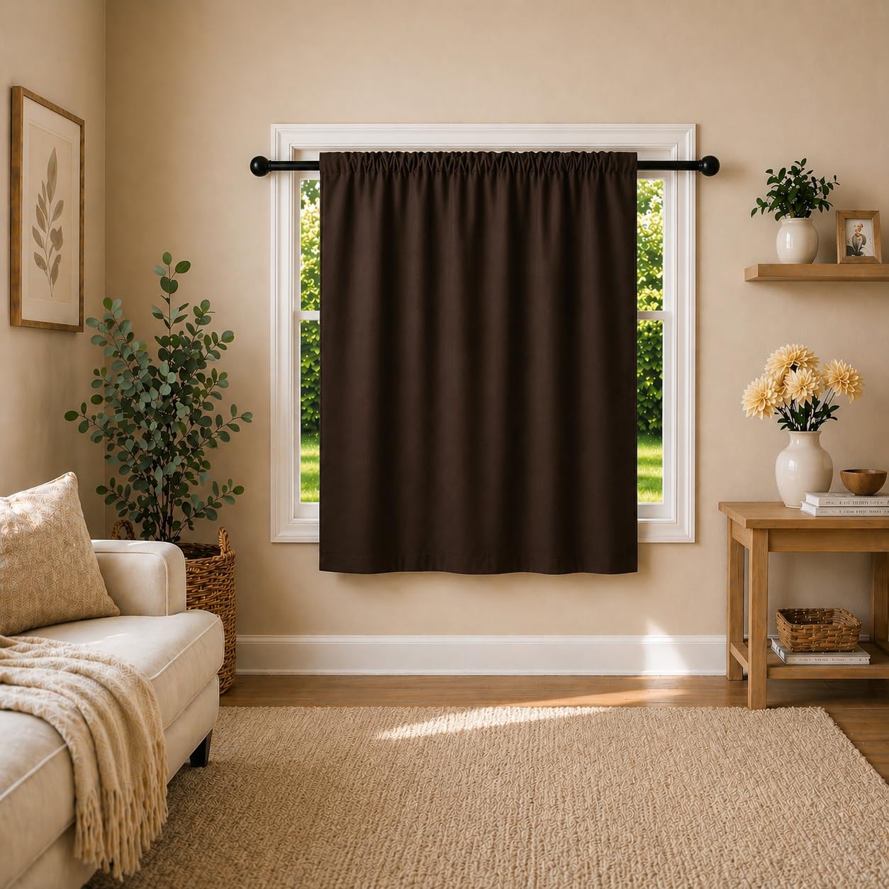 EDMOF Valance Blackout Rod Pocket Pattern Curtain Pack of 1 Piece, Kitchen Curtain | 3 Feet - Brown