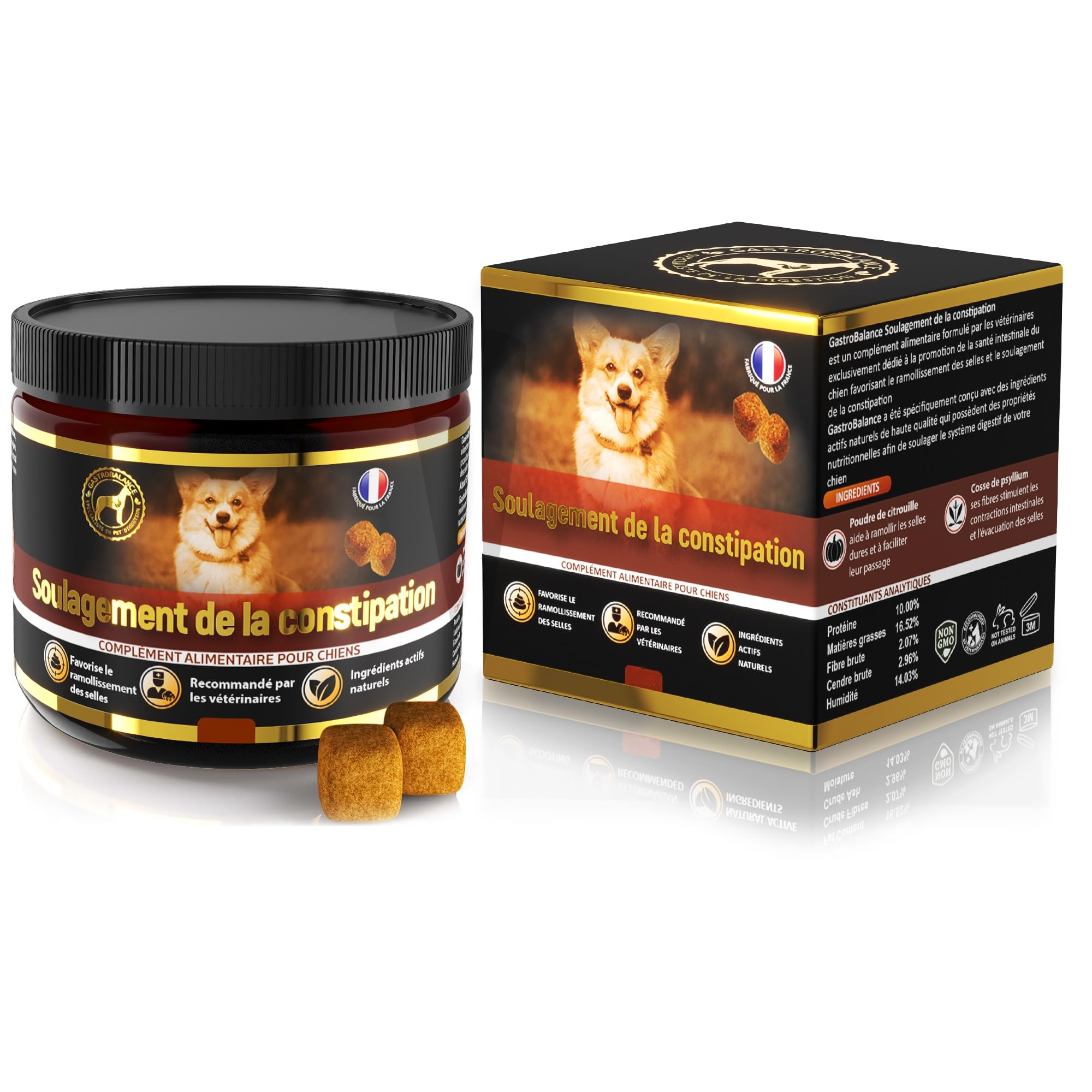 soulagement Constipation Chien - 60 croquettes laxatives adoucissant selles de Chiens - goût Bacon (Francais)