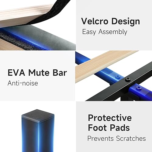 Miniatura 9 de koorlian Marco de cama Queen con plataforma tapizada ajustable de terciopelo con puertos tipo C y USB, cabecera de almacenamiento con respaldo de