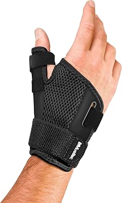 MUELLER Sports Medicine Adjust-to-Fit Thumb Brace, Spica Splint, Thumb Pain Relief Stabilizer for Men and Women, Ideal for De Quervain's Tenosynovitis, Arthritis, Sprains, Fits Right or Left, Black, One Size