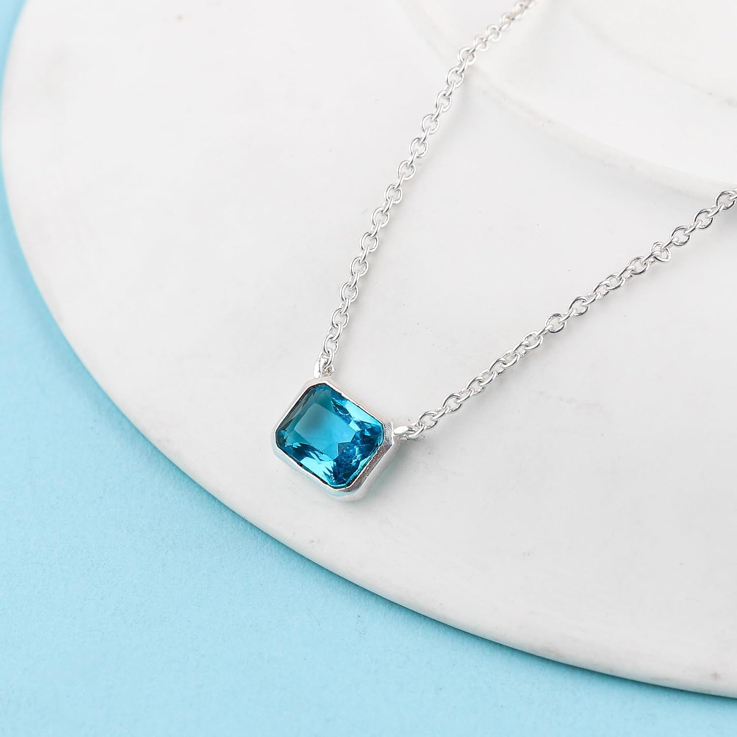 Silver Plated Crystal Pendant Necklace for Women | Rectangular Stone on Elegant Chain | Minimalist Party & Daily Wear Jewelry Gift | Adjustable Chain 16+2 Inch - Image 3