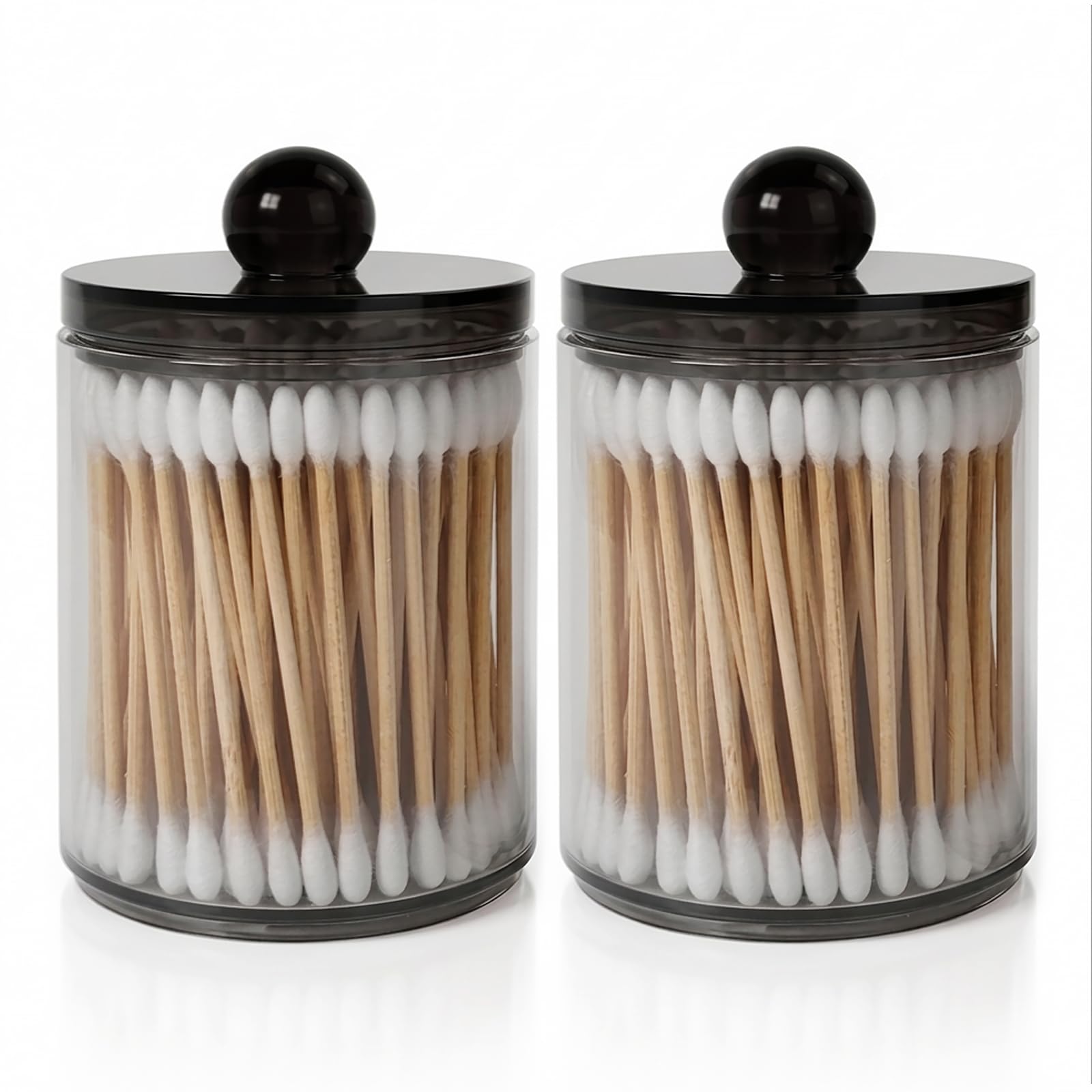 Qtip-Spender-Set aus schwarzem Kunststoff, für Badezimmer, Waschtisch und Aufbewahrung, Organisation für Wattebälle, Wattestäbchen, Wattestäbchen, Zahnseide-Picker, Haarspangen, 2 Stück