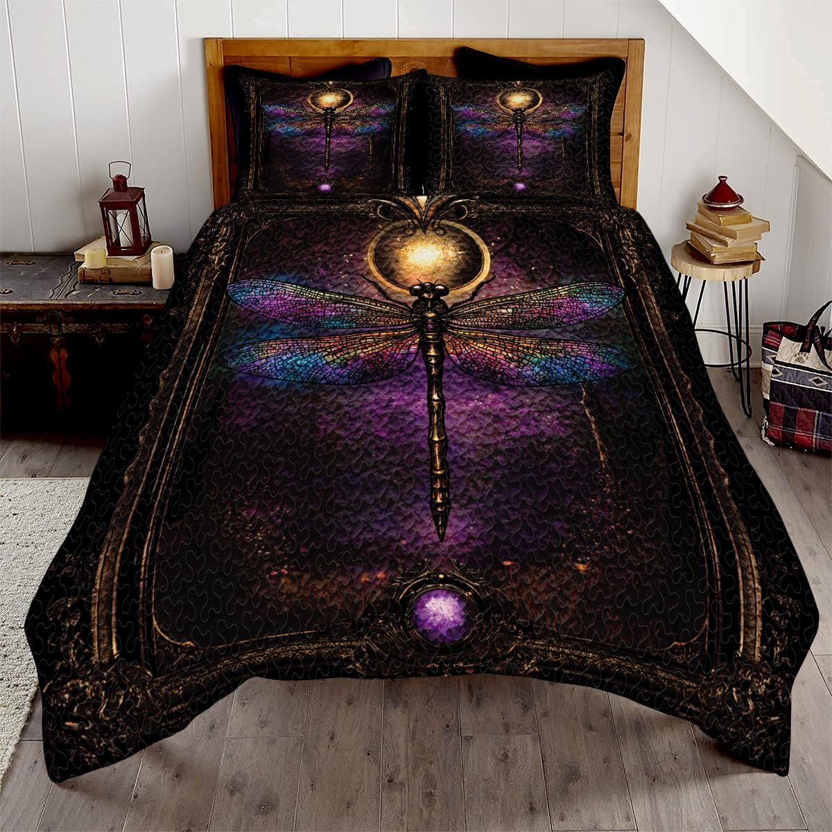 Personalized Dragonfly Quilt - Customizable Printed Home Decor - Twin, Full, Queen, King Size Comforter Insect, Floral Ultra-Soft Nature Bedding Mothers Day Birthday Gift (Wicca Dragonfly)