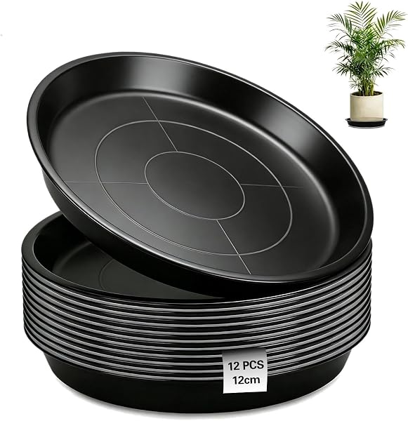 12 STK Blumentopf Untersetzer, 12 cm Pflanzen Untersetzer, Rund Unterteller Blumentopf, Blumenuntersetzer Kunststoff, Blumentopfmatte Schwarz Pflanzenuntersetzer für Garten Balkon Wohnzimmer - 1