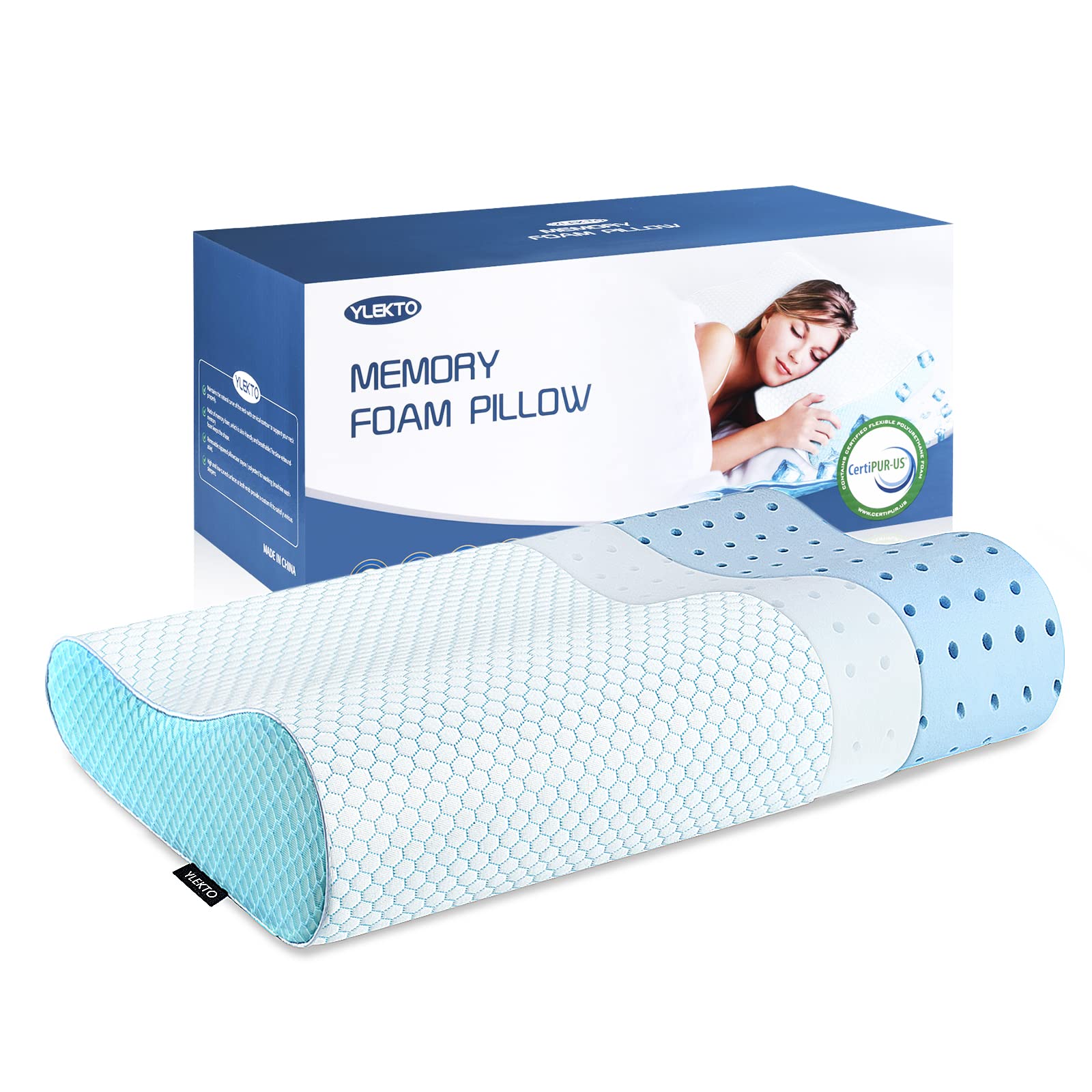 Memory Foam Pillows, Neck Pillow Queen Size Bed Pillow for Sleeping, Ergonomic Cervical Pillow Neck Support Pillow for Side Back Stomach Sleeper, Orthopedic Contour Pillow for Neck and Shoulder Pain