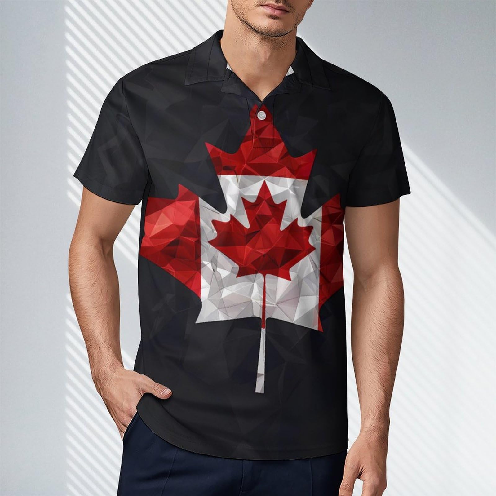 Canada Flag Diamond Novelty Men's Short Sleeve Shirts Funny Golf Tennis Work T-Shirt Sport Tee S