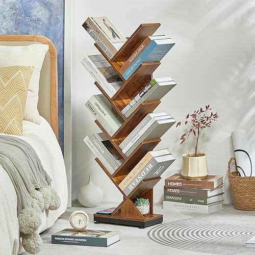 Miniatura 2 de ruboka Estantería de árbol de 9 niveles, 9 estantes para CDrevistaslibros, estantería retro para dormitorio, sala de estar, oficina, balcón,