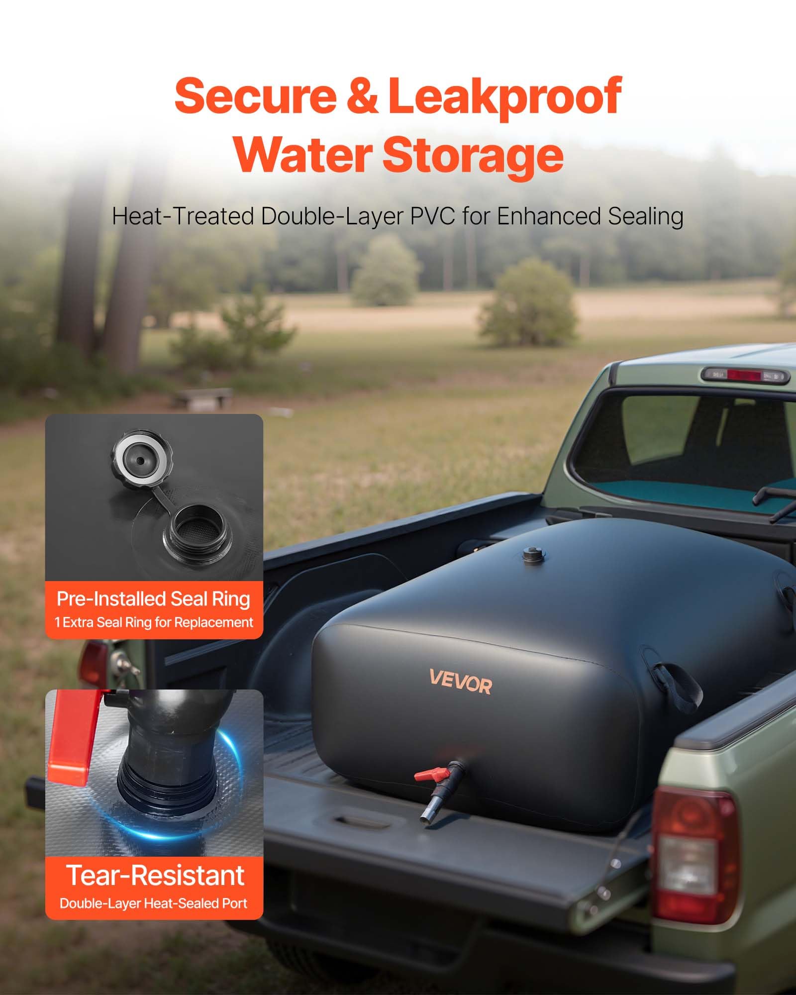 VEVOR Contenitori di Stoccaggio per Acqua, 330 L Portatile e Pieghevole, Sacca per Acqua Dolce in PVC 1000D Resistente all'Usura, per Irrigazione da Giardino, Camper, Uso di Emergenza, Nero