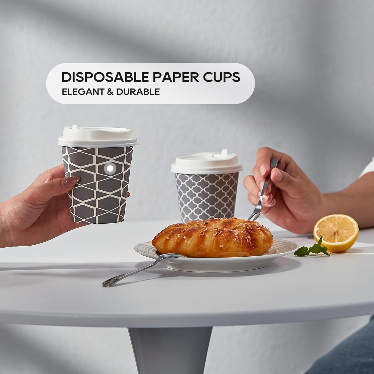 JOLLY PARTY Disposable Coffee Cups with Lids -10 oz (100 Sets) To Go Coffee Cups, Paper Cups for Beverages Espresso Tea, Suitable for Cafes, Offices and Home - Image 5
