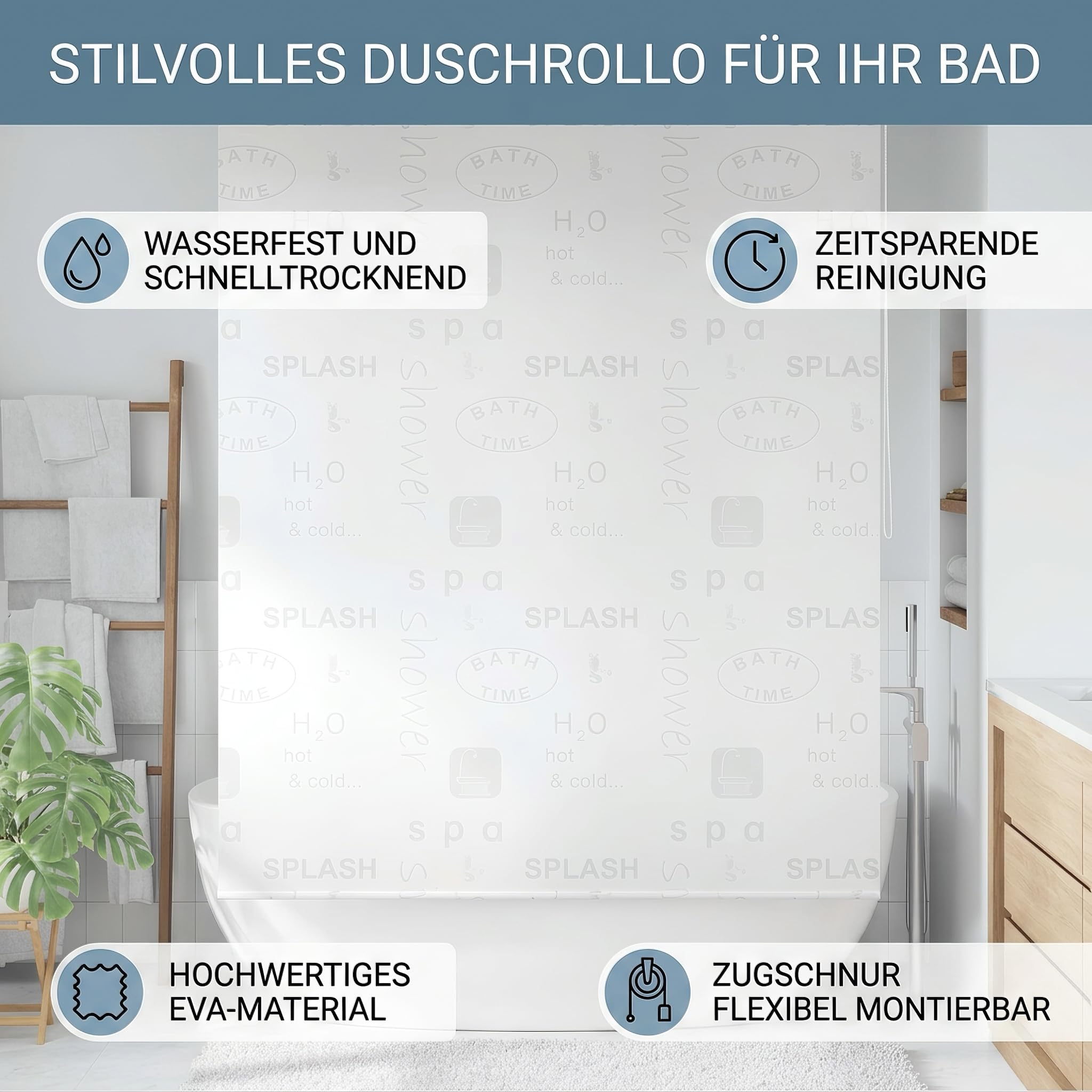 Homgoday Duschrollo Eva Duschvorhang 140x240cm | Splash-Design, Wasserfest, Schnell Trocknend, Badezimmer Dekoration, Model142874