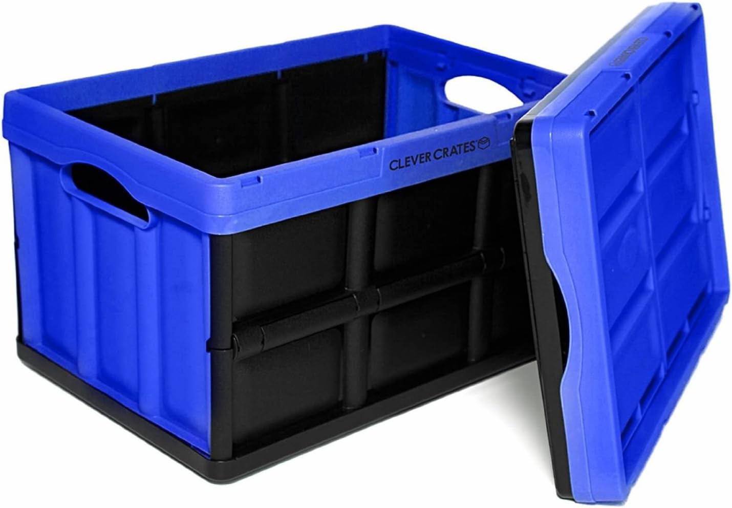 (Pack of 2) Clever Crates Collapsible Solid Wall Storage Container, Royal Blue, 46 Liter (48.6 Quart)
