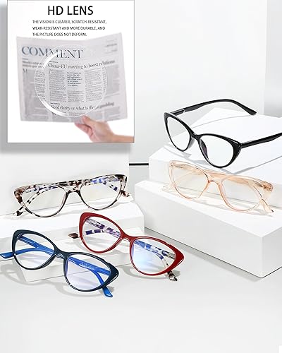 Miniatura 3 de EYEURL Paquete de 5 lentes de lectura de ojo de gato para mujeres, lentes de bloqueo de luz azul, elegantes lectores de computadora para mujeres,