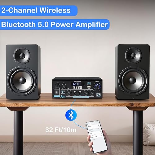 Miniatura 2 de AK55 Amplificador estéreo de audio para el hogar, Bluetooth 5.0 Max 450 W Receptores estéreo de potencia 2.0 canales Amplificador de audio para