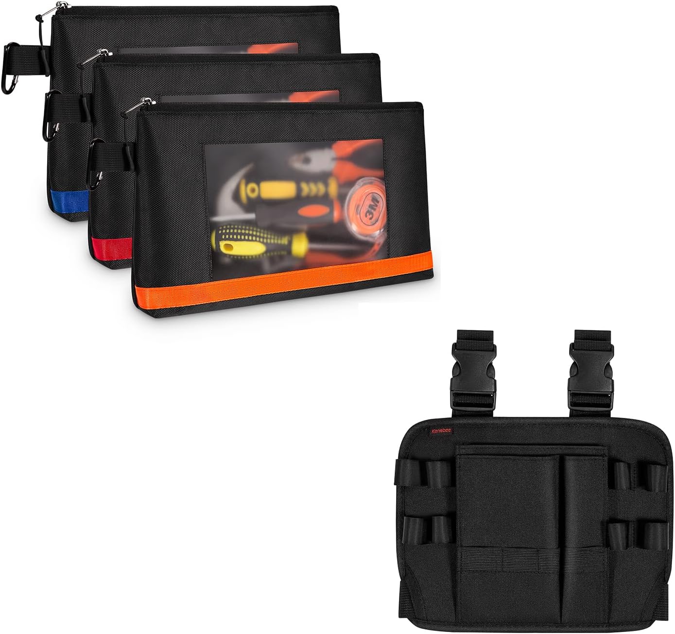 Tool Pouch Holster with Belt Clip Around Your Leg with 13" Tool Pouches with Zipper, Heavy Duty Small Tool Bag with Visible Window, Multipurpose Storage Utility Pouch for Tools, Gadgets, Cosmet