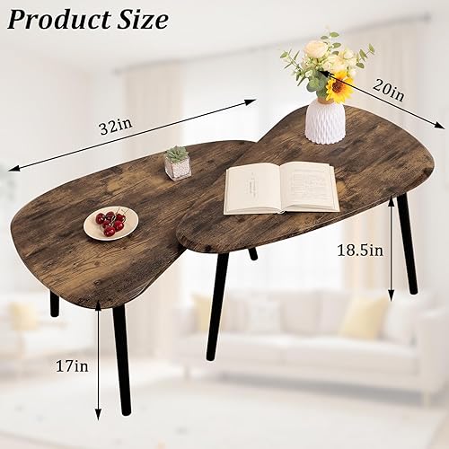 Miniatura 2 de Mesas de centro anidadas, mesa anidada con patas de madera, juego de 2 mesas auxiliares triangulares para sala de estar, dormitorio, bambú