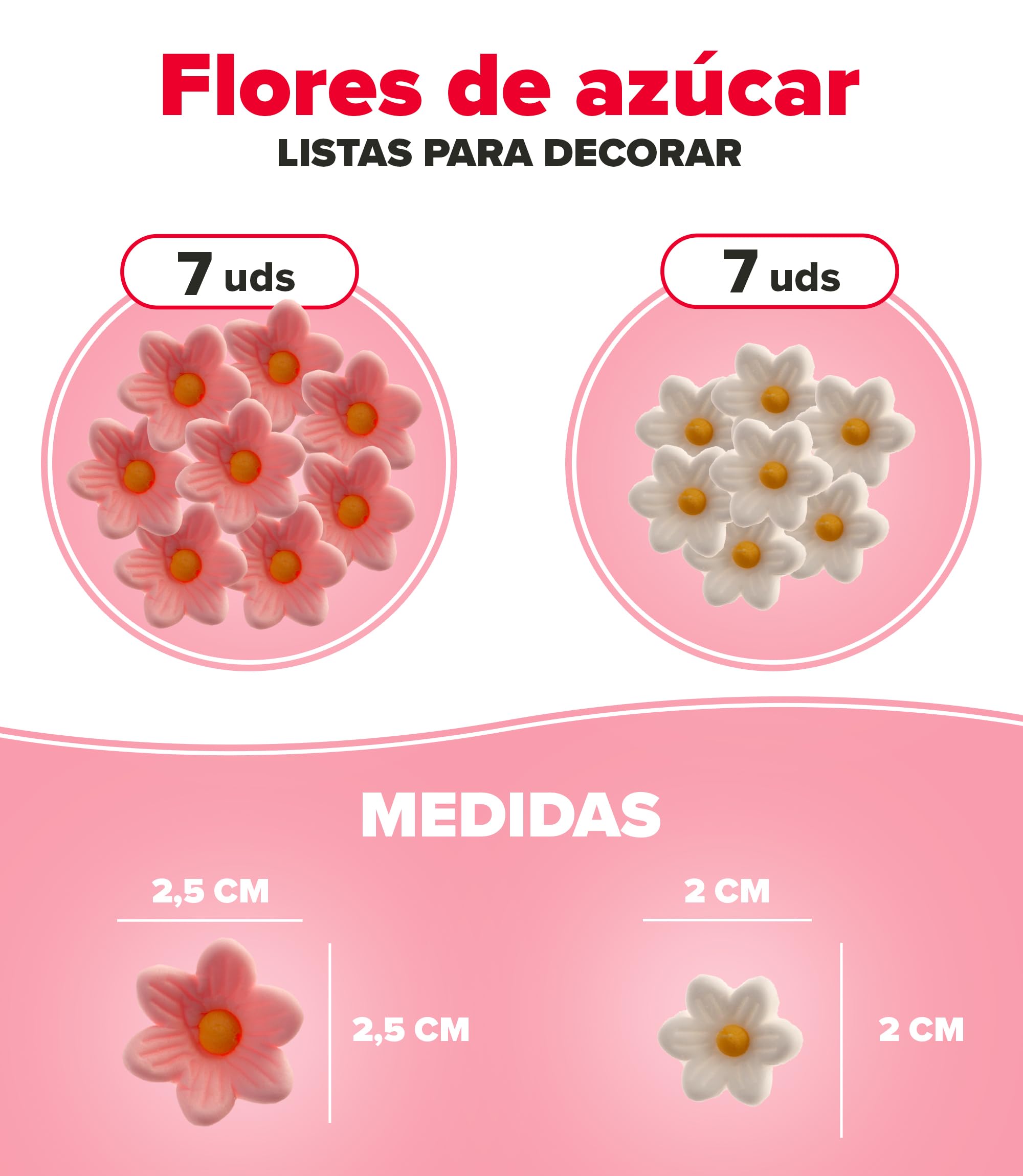 Dekora Caja Flores Azucar 7 Margaritas Blancas 7 Rosas Figuras Comestibles Tartas Decoracion Tarta Cumpleaños
