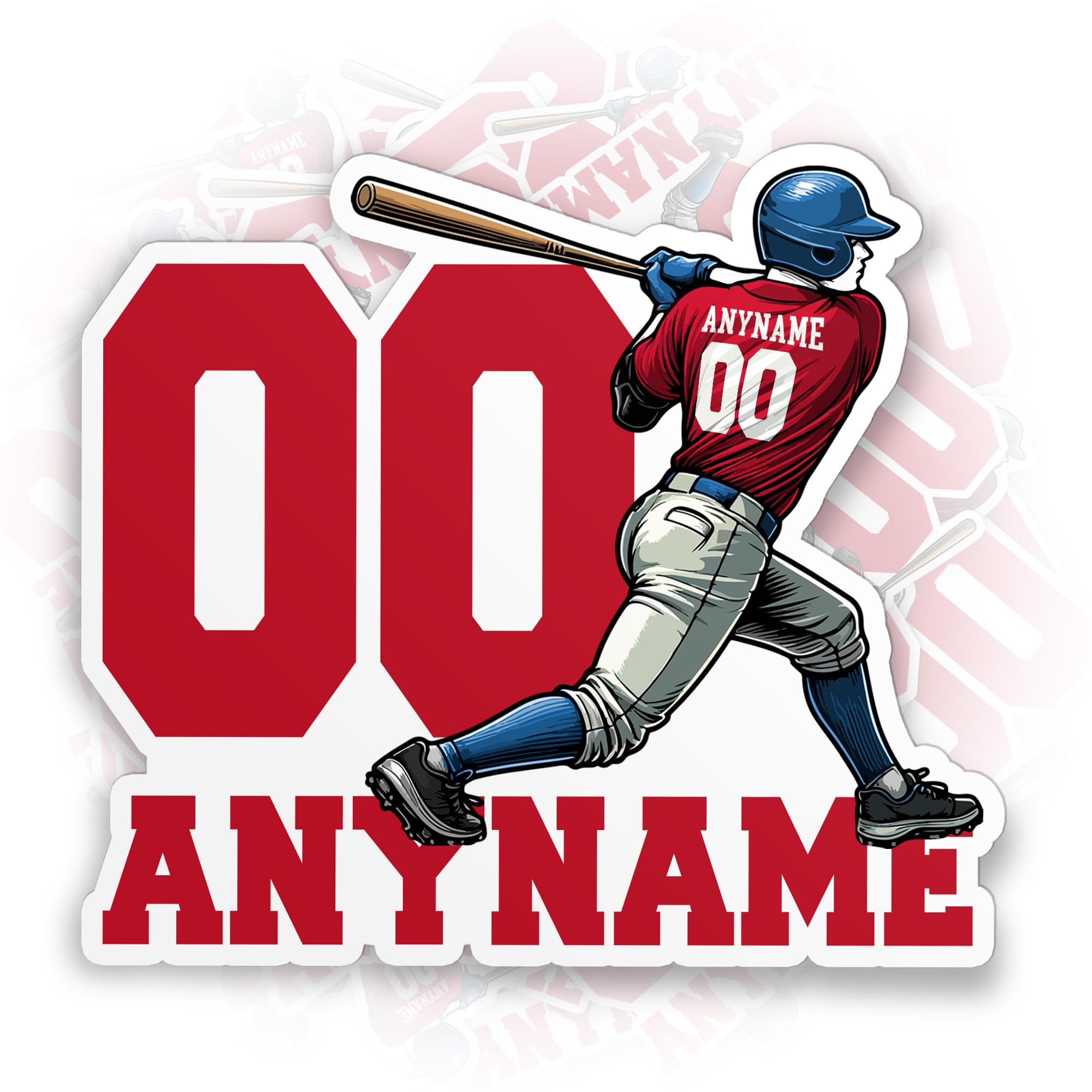 (New Update) Personalized Baseball Sticker Custom Name and Number Baseball Player Back View Sports Mom Waterproof Die-Cut Vinyl Sticker for Laptop