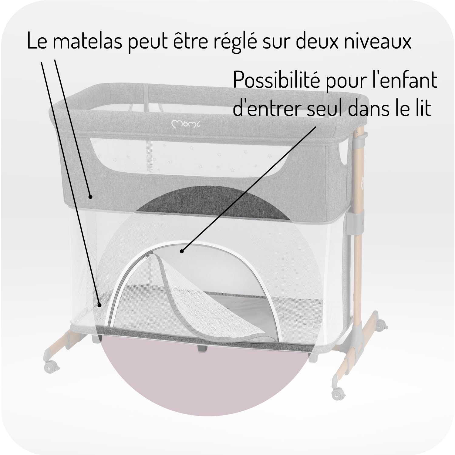 Momi Lit d'enfant Multifonction Smart Bed 4 en 1, lit d'appoint et Parc, jusqu'à 15 kg, réglage hauteur 5 niveaux, avec matelas