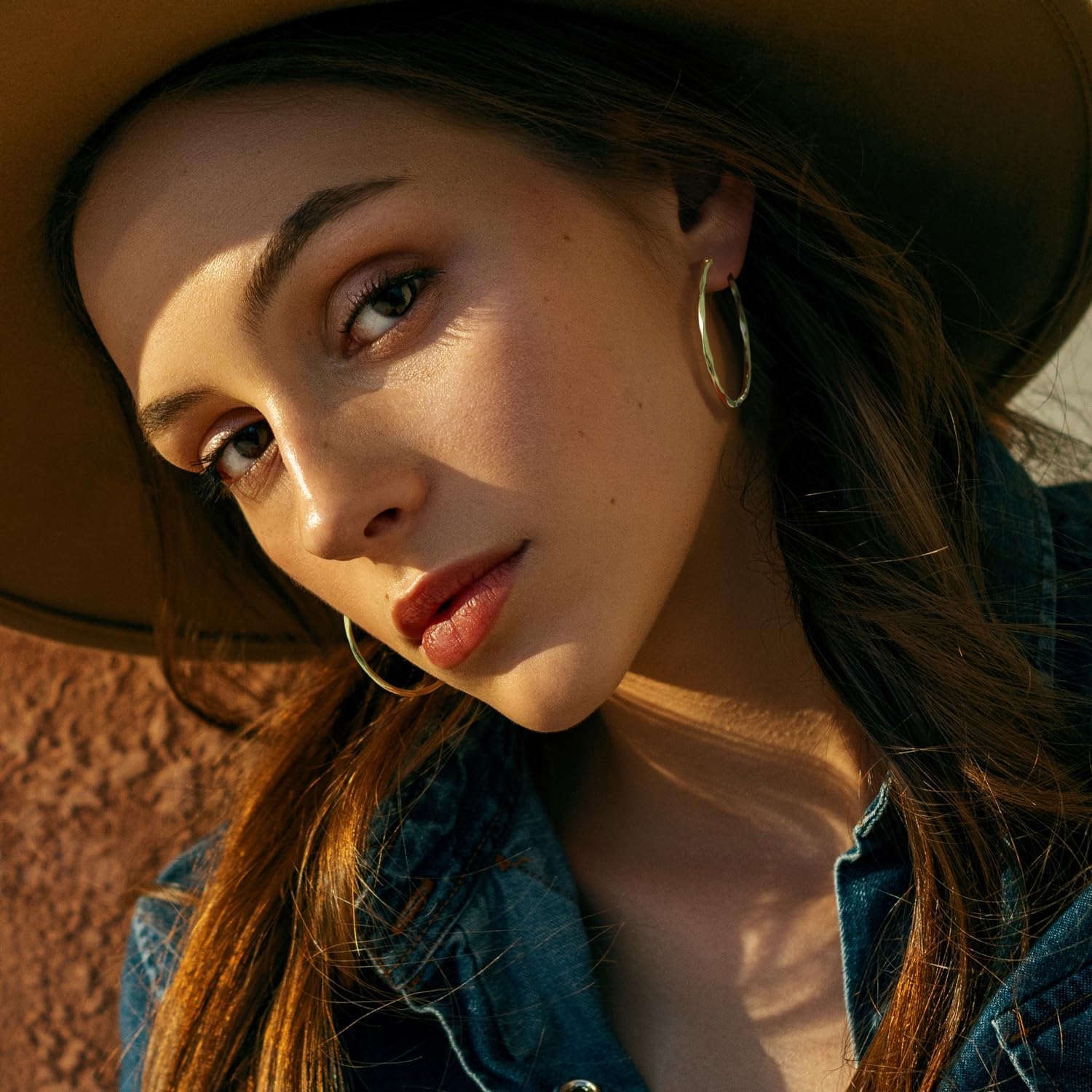 Gold Hoop Earrings 14K Gold Earrings for Women Large 14K Gold Hoop Earring for Womens Unique Designed Hoops Earring for Womens 40mm - Image 3