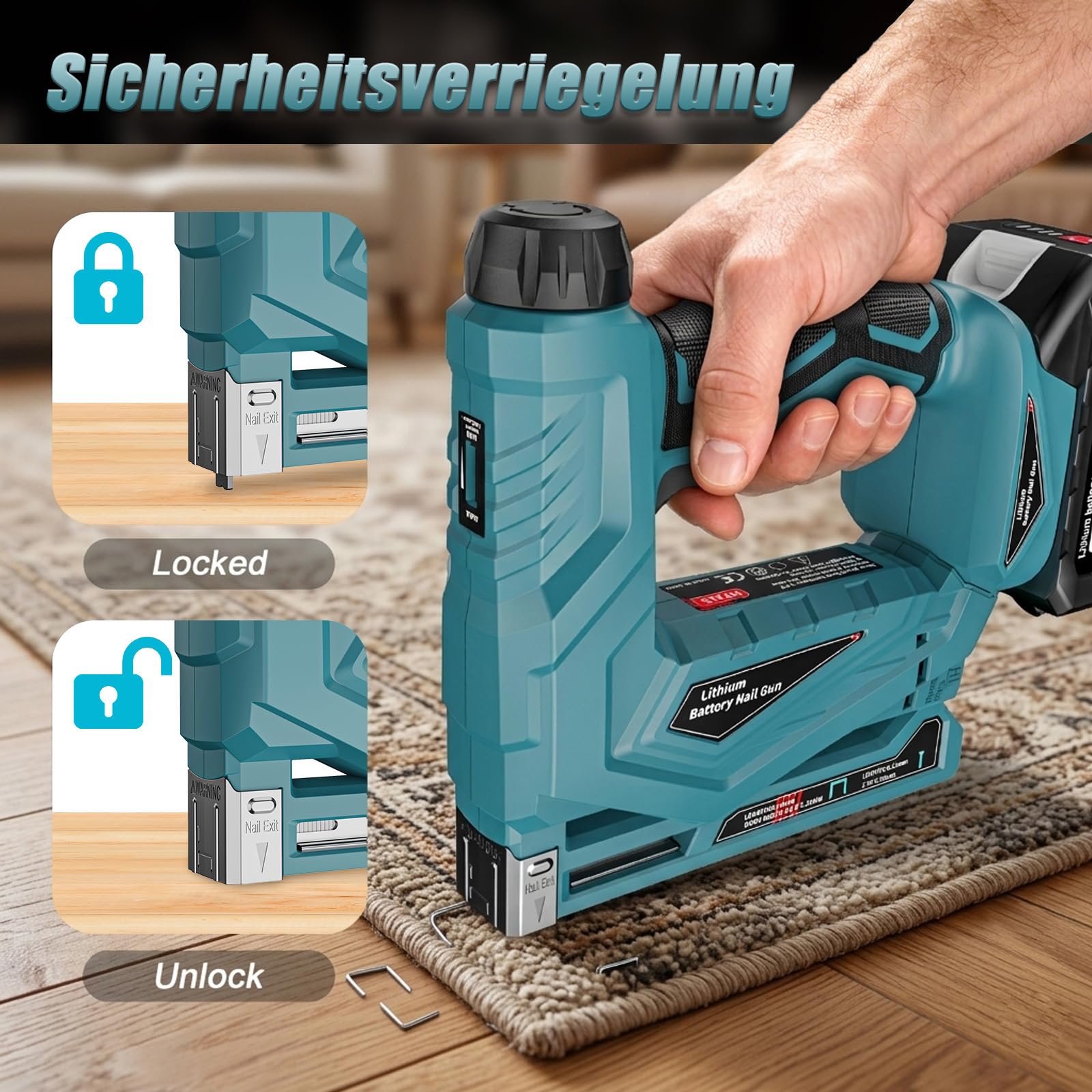 YEARTOP 2-IN-1 Akku Tacker, Elektrotacker für Bastelarbeiten/DIY/Polster | Kompatibel mit Makita 18V Akku, 2 Modi Typ 53 (6-14mm) & 18GA (6-15mm), 2 X 2000mAh Akkus & 2000 Nägel