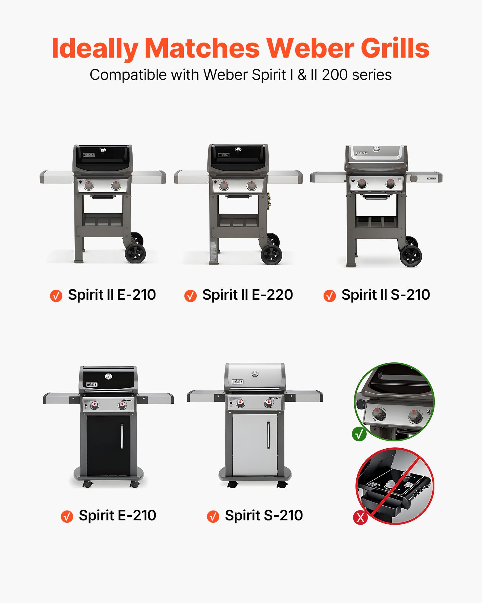 VEVOR 3 szt. Bary aromatyzujące, zamiennik grilla do Weber Spirit I i II serii 200, w tym Spirit II E-210, II E-220, II S-210, E-210, S-210, stal emaliowana porcelanowa